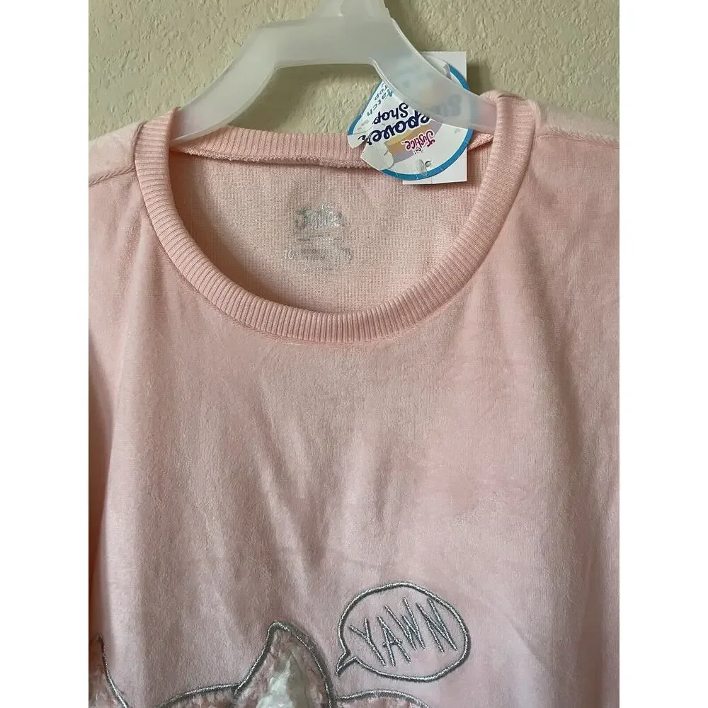 Justice Berry Burst Pink Furry Friend Yawn Drop Long Sleeve Velour Top Size 10